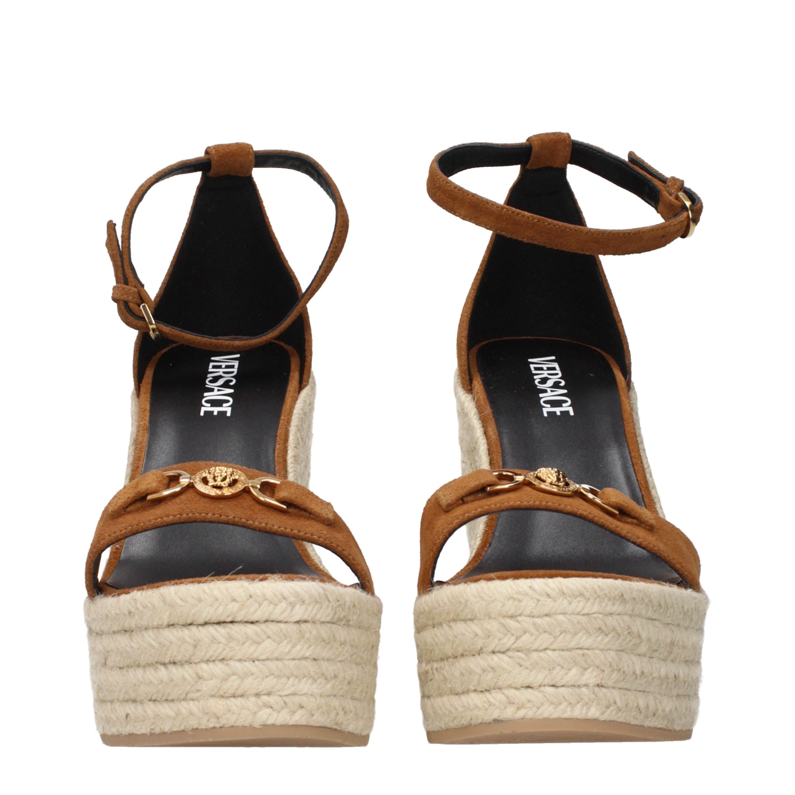 Versace Brown Leather Wedge Sandals - Elevate Your Elegance
