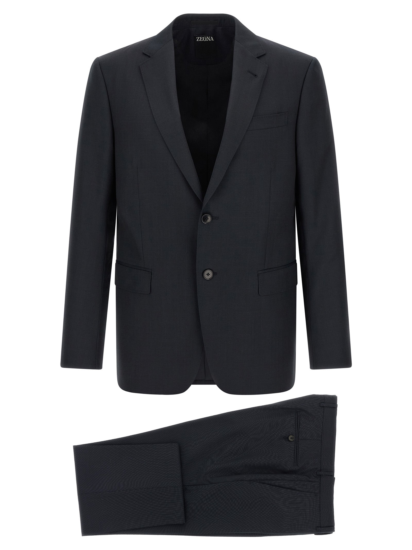 Indulge in ZEGNA's Blue Wool Two-Piece Suit, a timeless masterpiece of Italian craftsmanship that embodies luxury and sophistication for the discerning individual.