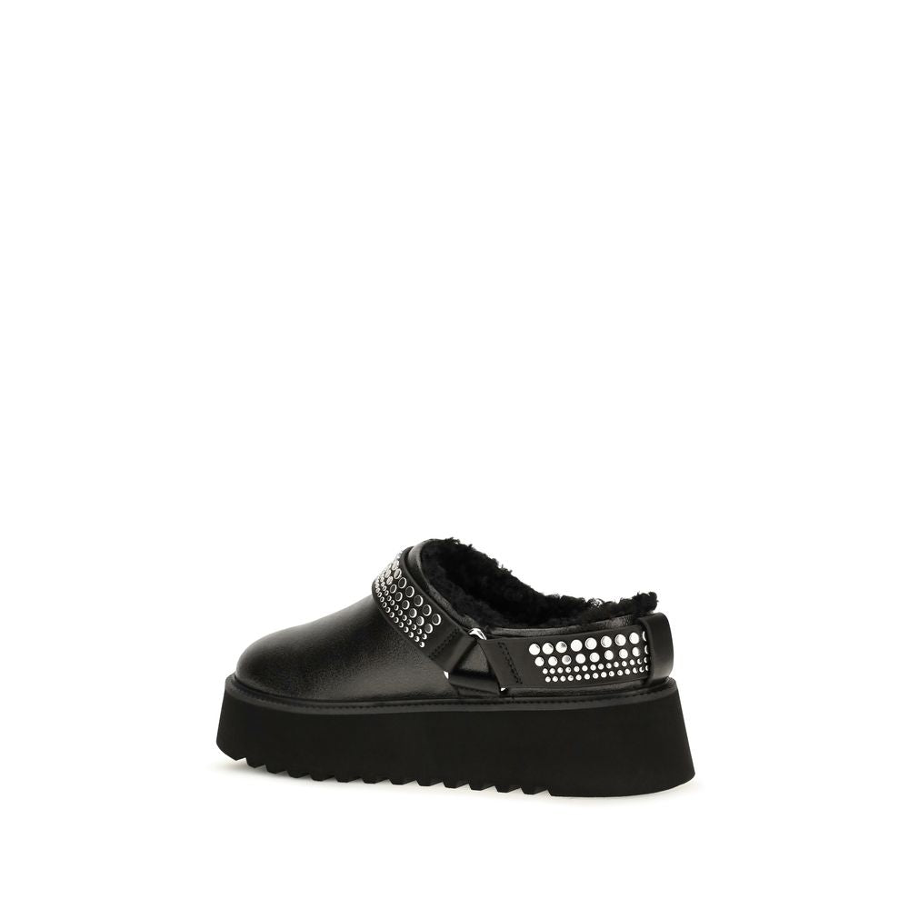 PINKO Black Calf Leather Bos Taurus Clogs