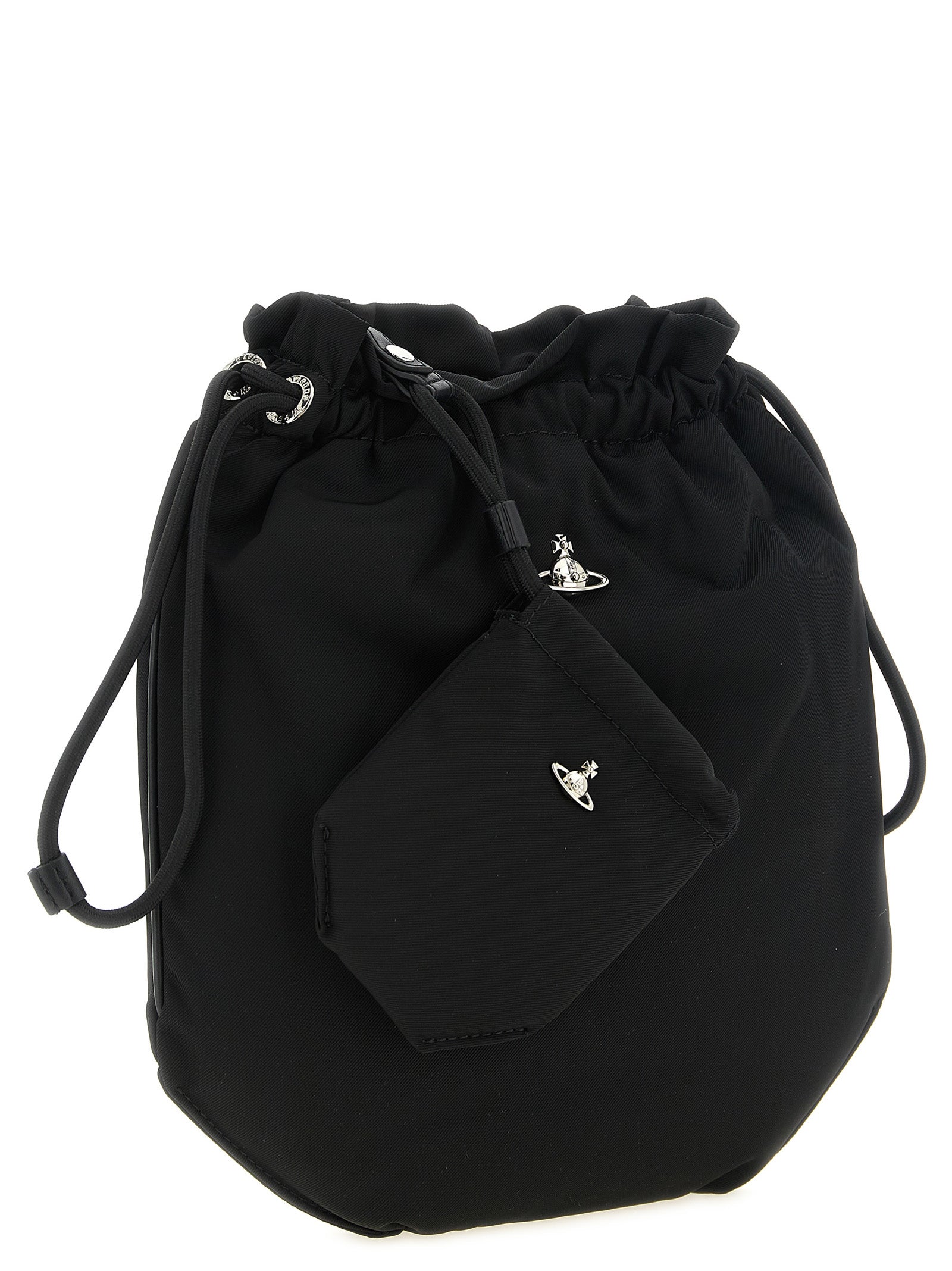 Experience the allure of Vivienne Westwood's Black Polyester Clutch Bag, a statement of elegance and sophistication, crafted for the discerning individual.