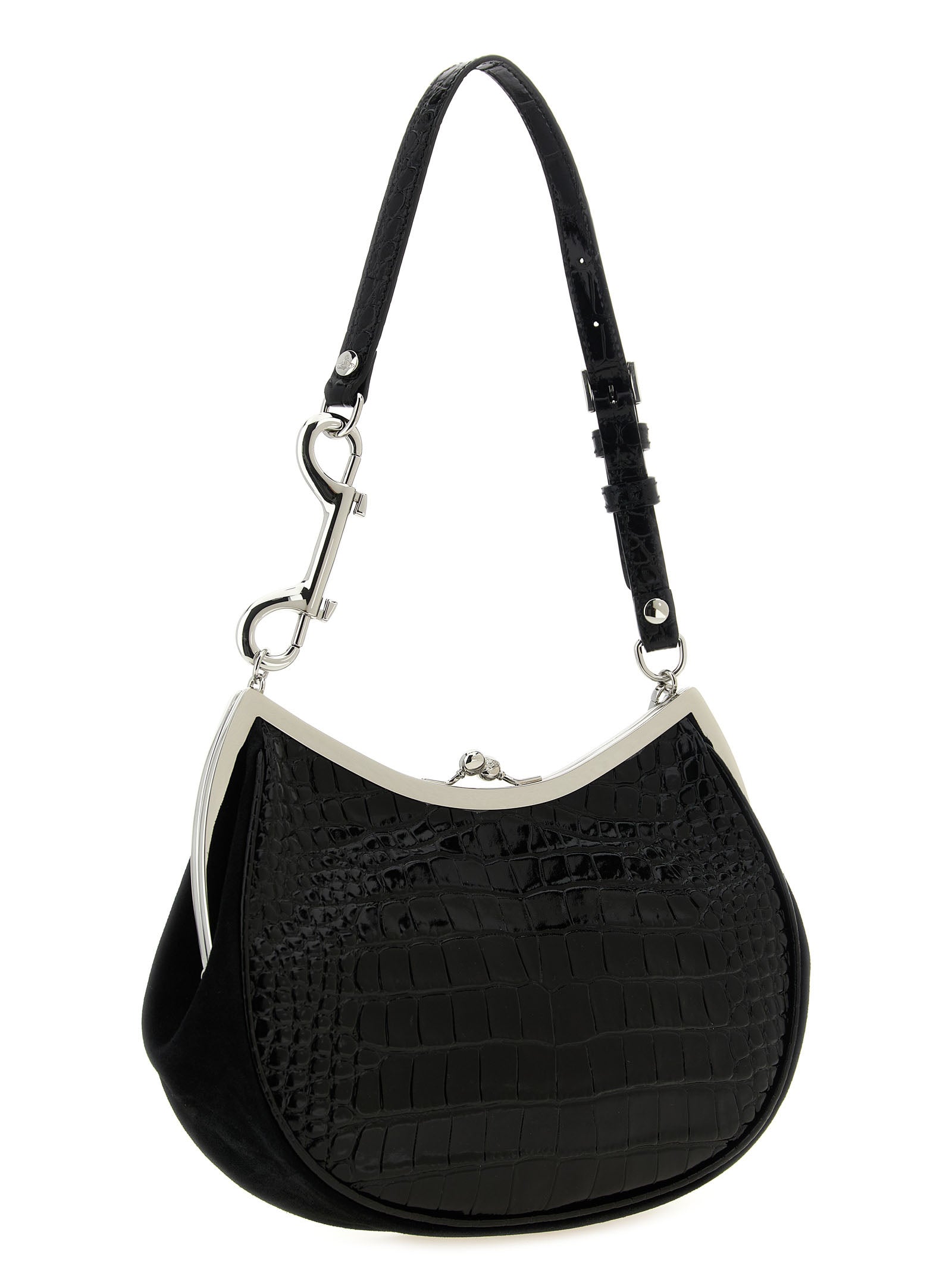 Elevate your style with the Vivienne Westwood Charm Frame shoulder bag, a luxurious calfskin masterpiece that embodies timeless elegance and sophisticated allure.