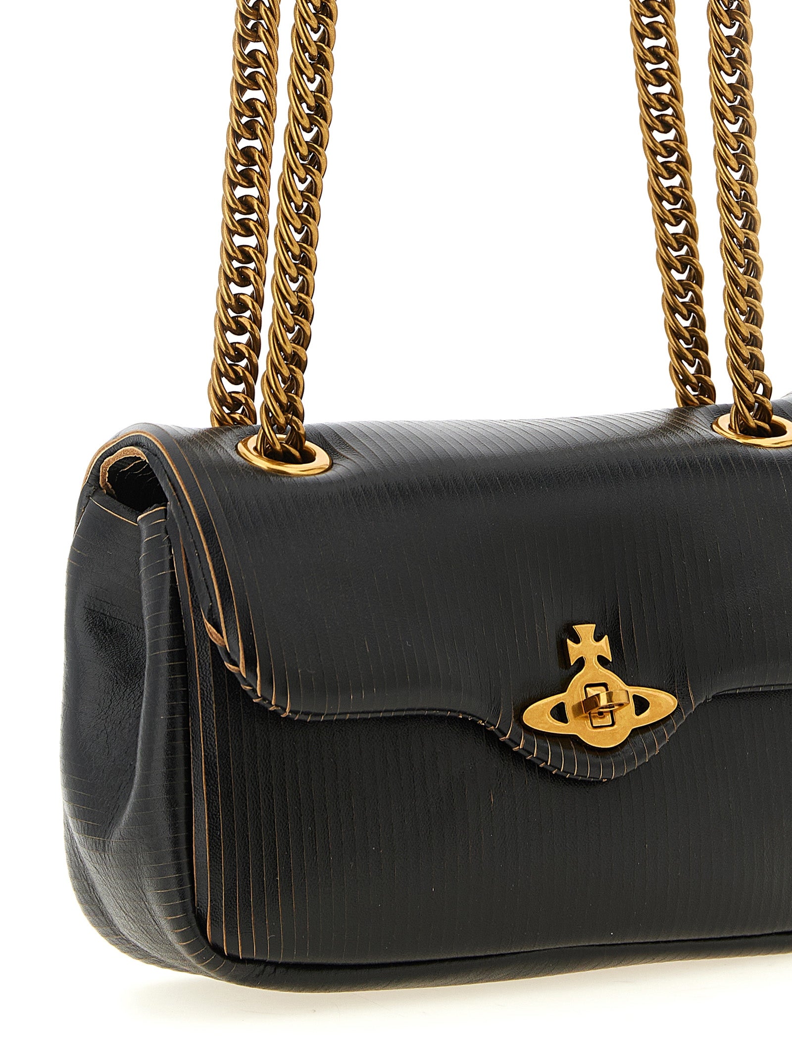Discover the Vivienne Westwood 'Anita' shoulder bag, a luxurious calfskin masterpiece that embodies elegance and bold design, perfect for the discerning fashion connoisseur.