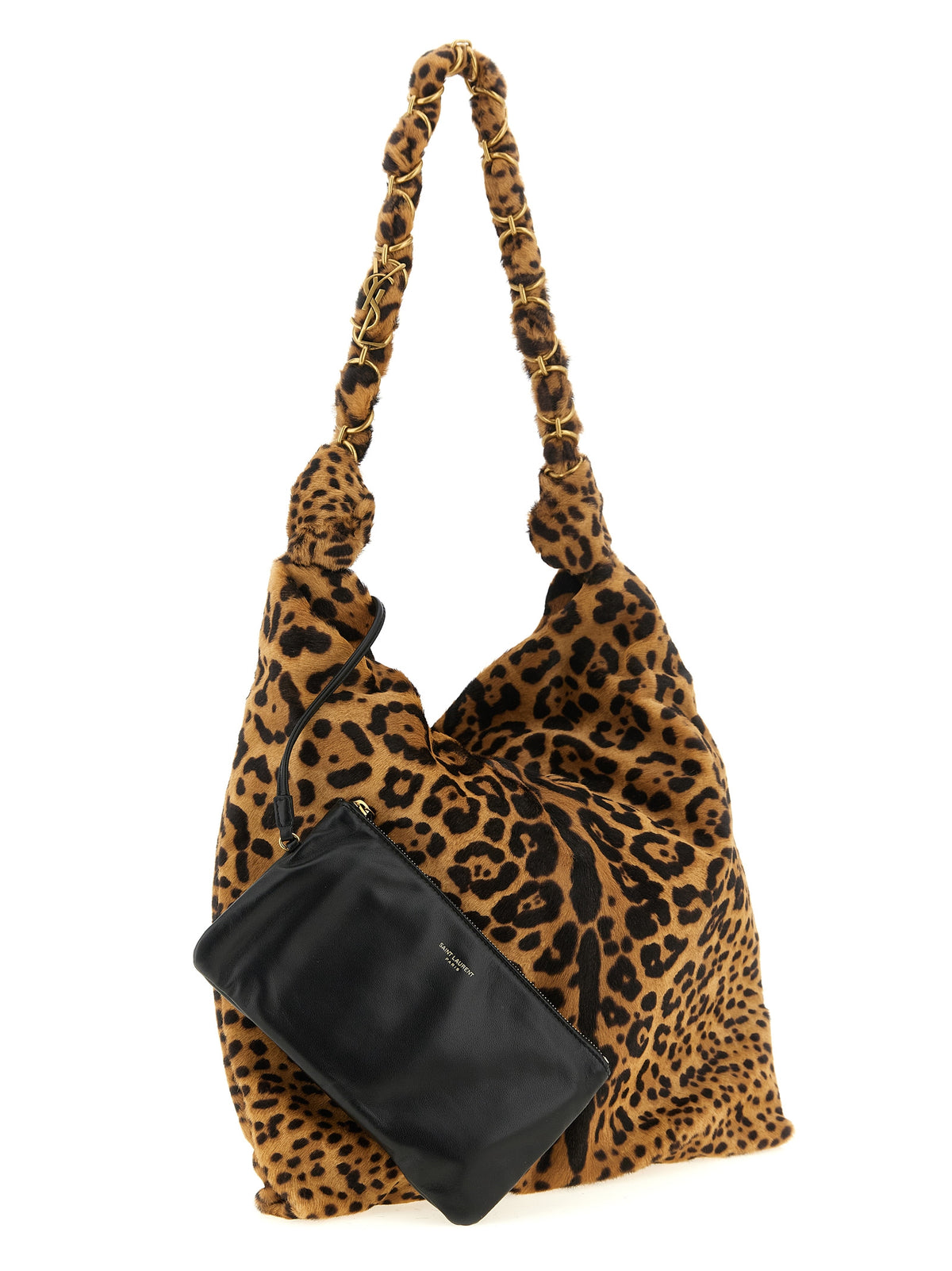Indulge in the audacious allure of the Saint Laurent Amalia medium shoulder bag, crafted from luxurious calfskin leather with a striking leopard print, embodying sophistication and bold charm.