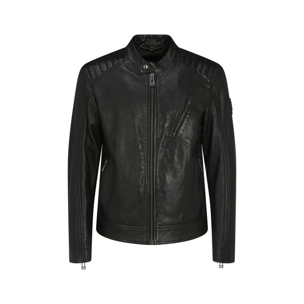 Belstaff Black Lambskin V Racer Jacket - Timeless Luxury Elegance