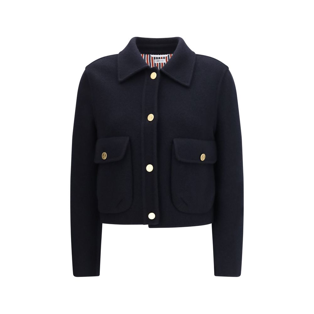Thom Browne Blue Wool Cropped Jacket - Timeless Luxury Elegance