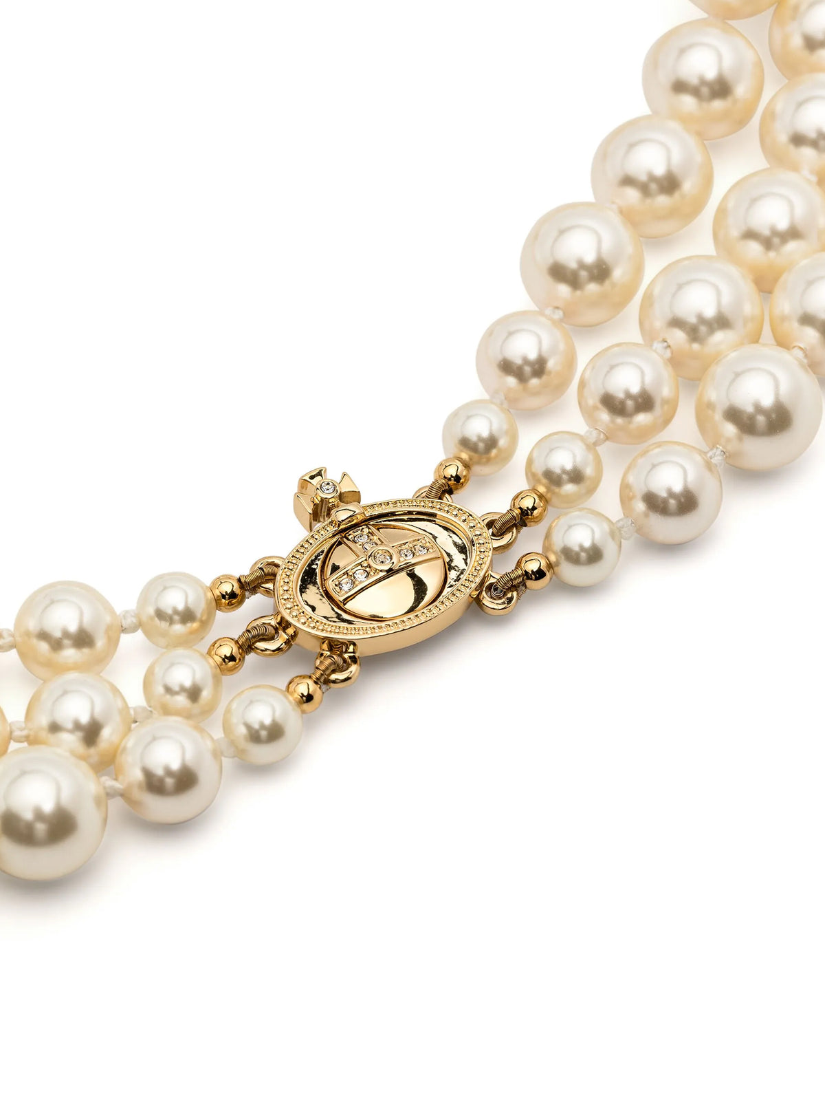Vivienne Westwood Three Row Pearl Bas Relief Necklace in Gold