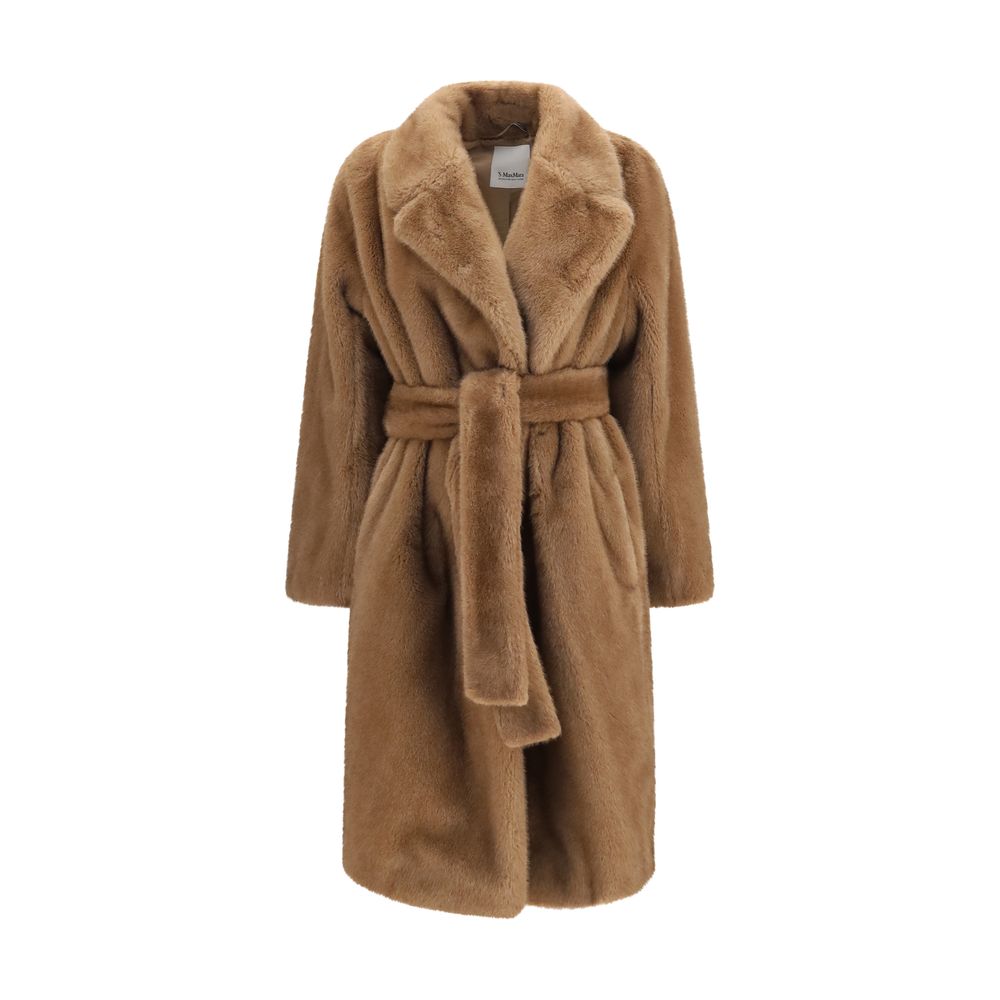 'S Max Mara Beige Faux-Fur Coat - Timeless Luxury Elegance