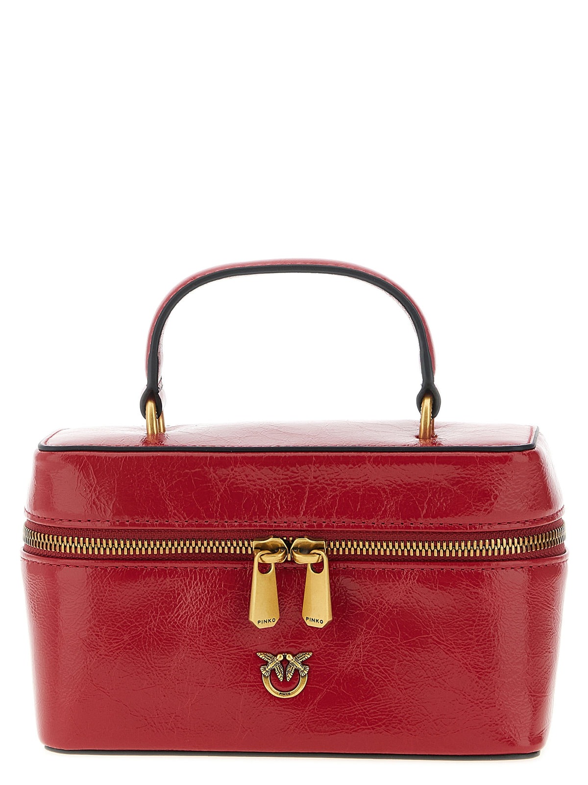 Elevate your style with PINKO's Vanity Soft Red Calfskin Crossbody Bag, a masterpiece of glossy elegance, perfect for those who embody luxury and sophistication.