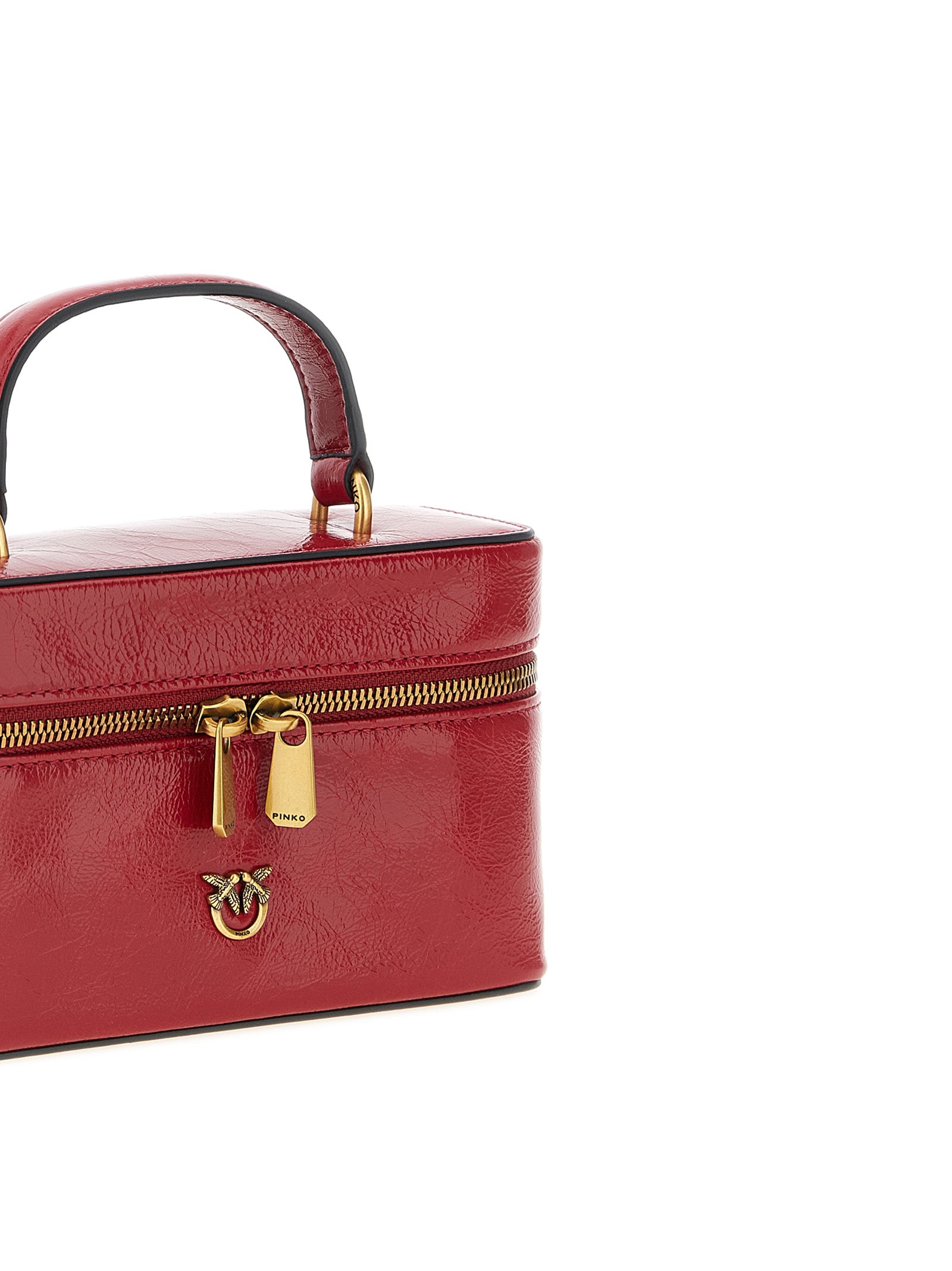 Elevate your elegance with the PINKO Red Calfskin Crossbody Bag, a masterpiece of glossy calf leather and iconic design, perfect for the discerning individual.