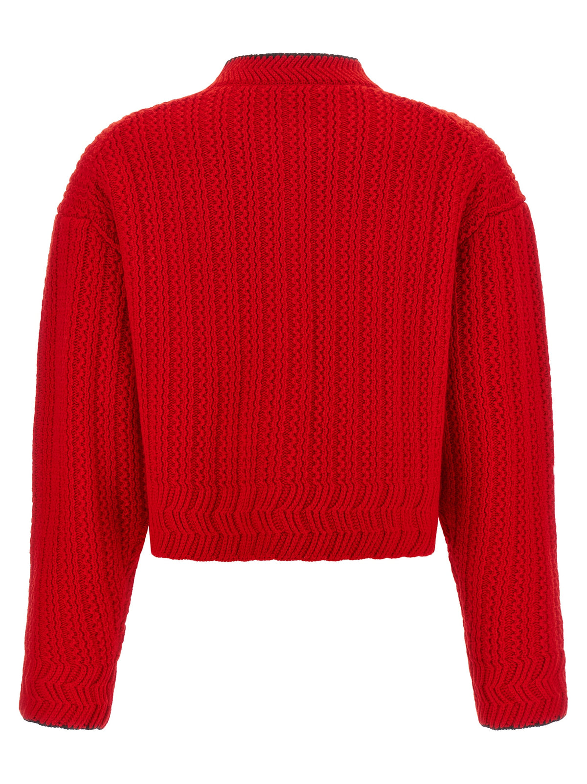 Indulge in the Chloé Red Wool Cardigan, a luxurious blend of 70% wool and 30% cashmere, embodying sophistication and warmth for the discerning fashion connoisseur.