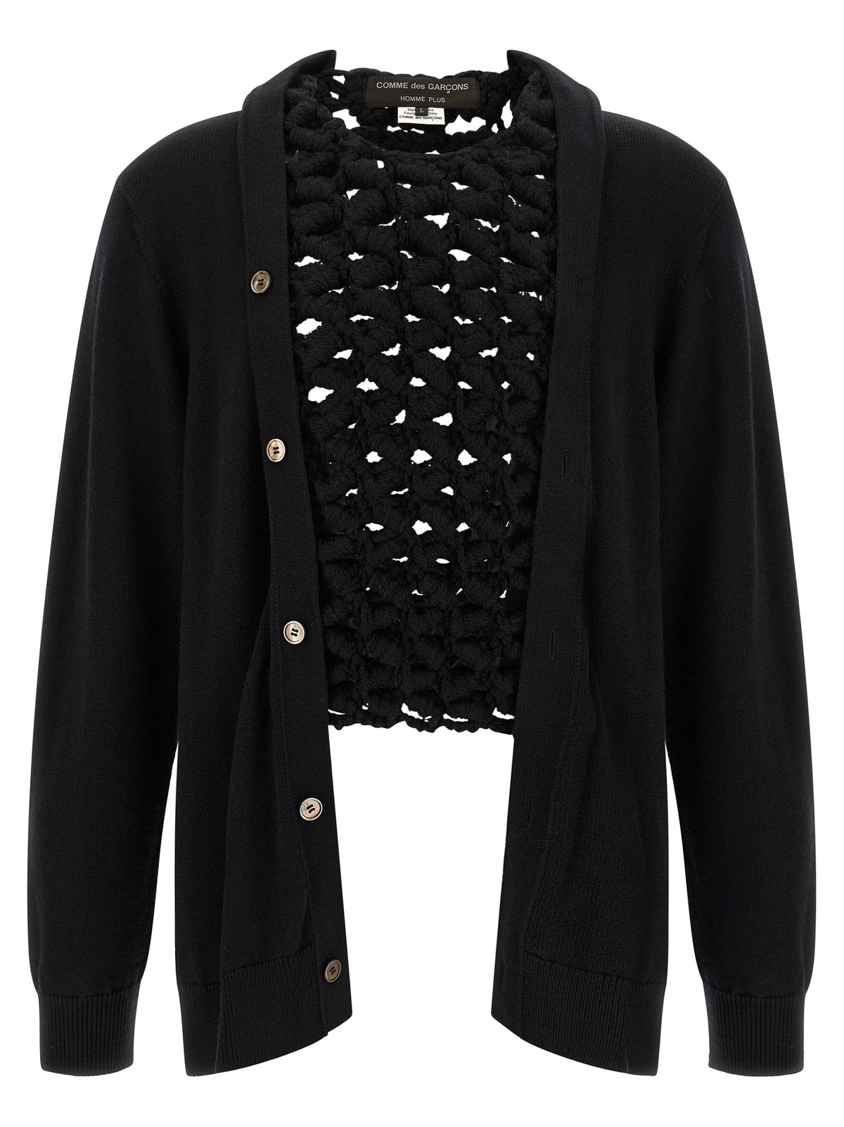 Experience the avant-garde allure of the Comme Des Garçons Black Wool Cardigan, a masterpiece of craftsmanship that redefines luxury knitwear for the discerning individual.