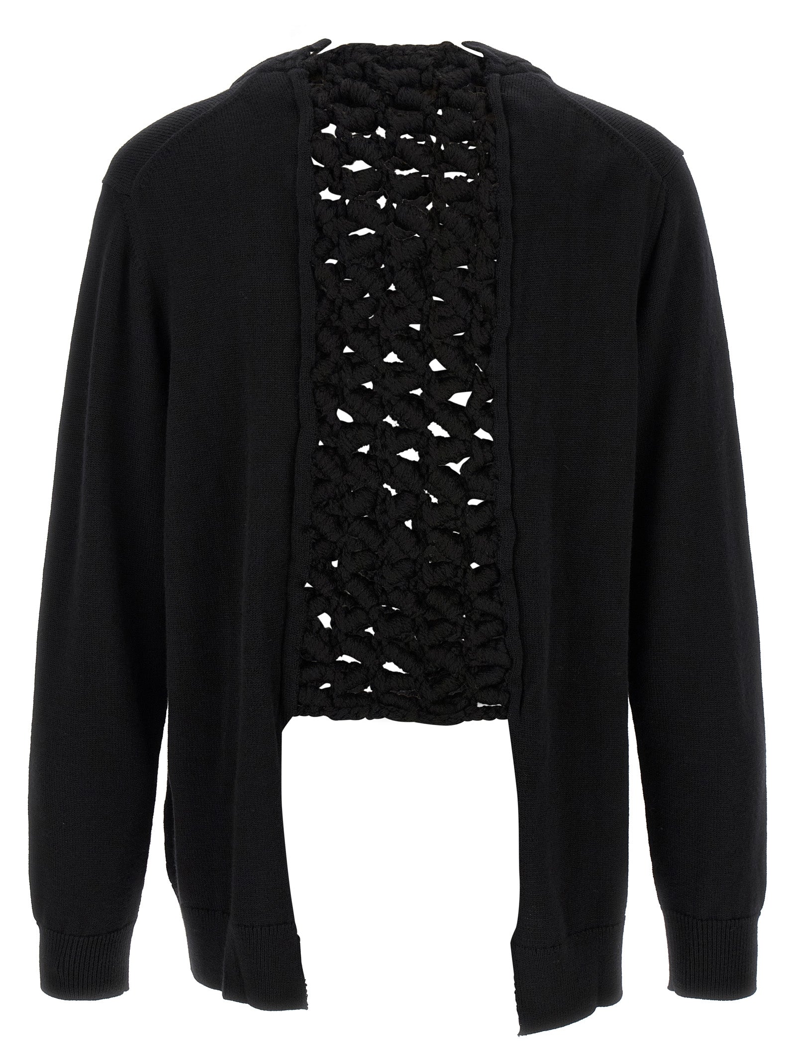 Elevate your wardrobe with the Comme Des Garçons Black Wool Cardigan, a masterful blend of avant-garde design and luxurious craftsmanship, perfect for the discerning individual.