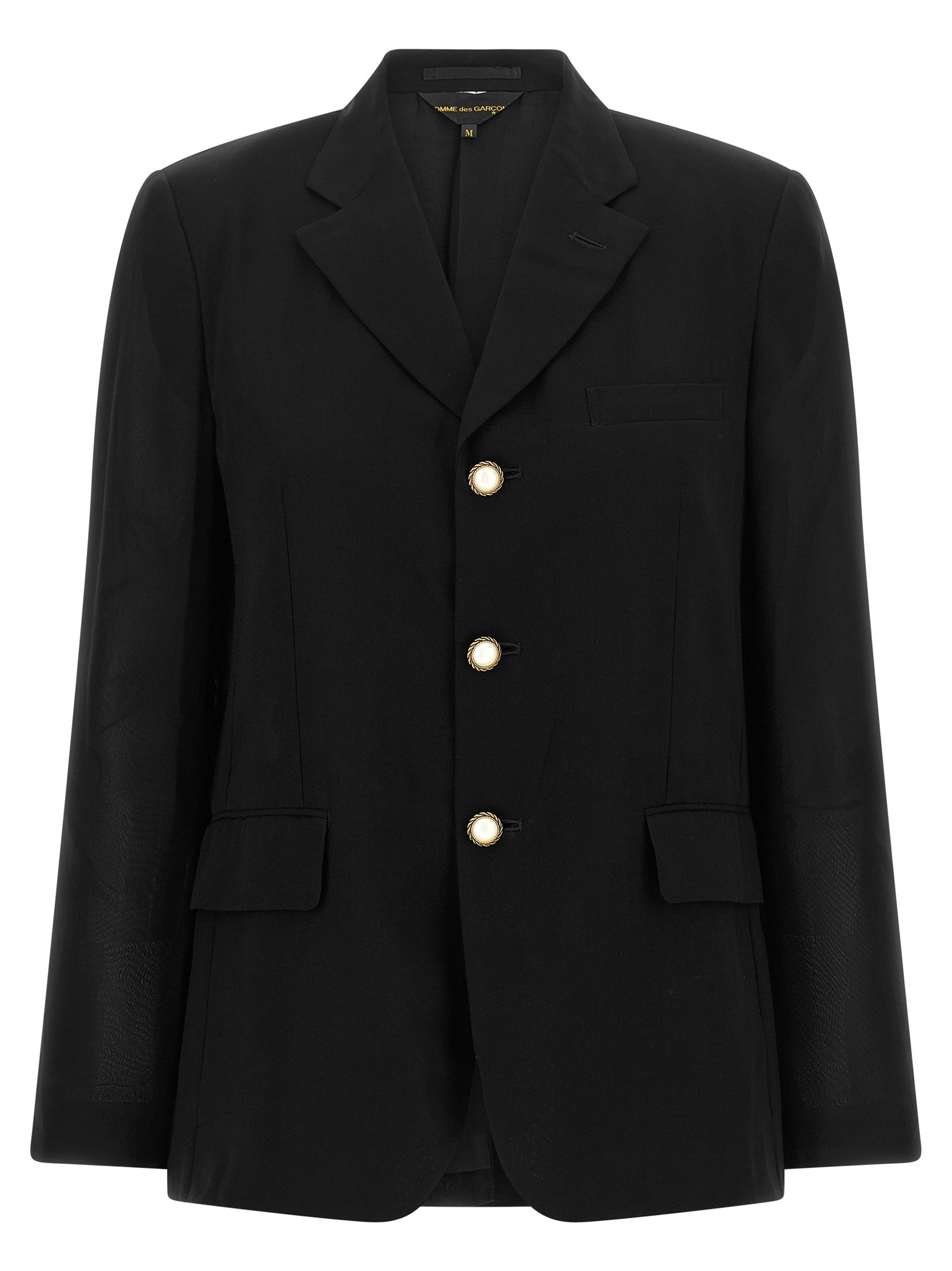 Discover the exquisite Comme Des Garçons Black Polyester Blazer, a masterpiece of contemporary elegance, merging classic tailoring with luxurious detail for a striking statement.