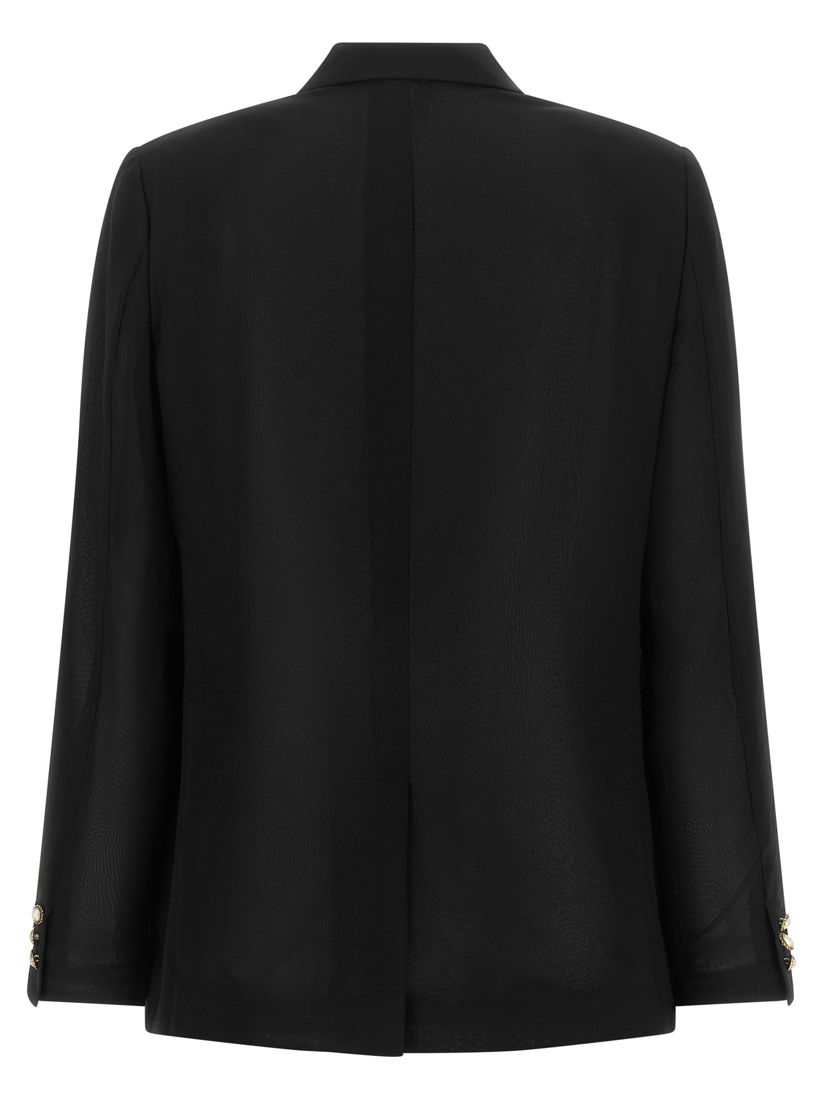 Discover the exquisite Comme Des Garçons Black Polyester Blazer, a masterful blend of classic tailoring and contemporary elegance, perfect for the discerning wardrobe.