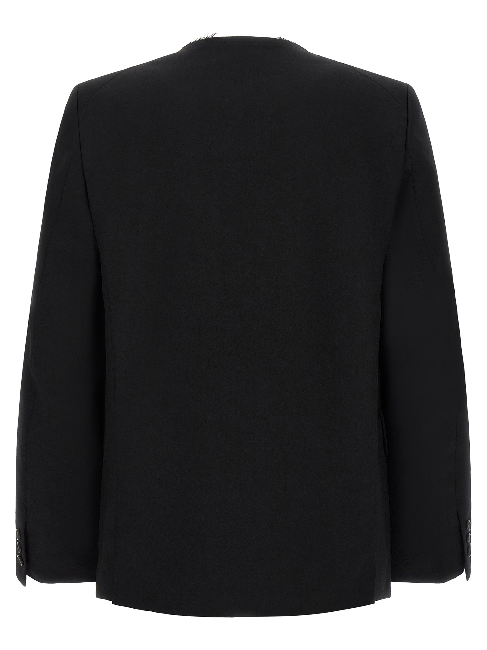 Elevate your style with the Comme Des Garçons Black Wool Blazer, a masterpiece of avant-garde design and Japanese craftsmanship, redefining luxury and sophistication.
