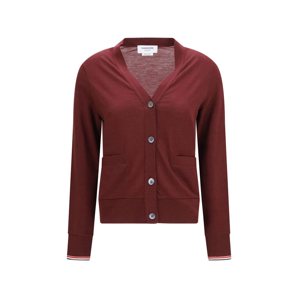 Thom Browne Bordeaux Wool Cardigan - Timeless Luxury Elegance