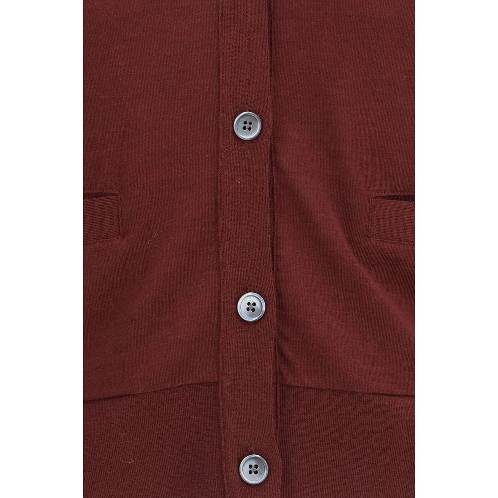 Thom Browne Bordeaux Merino Wool Cardigan - Timeless Elegance