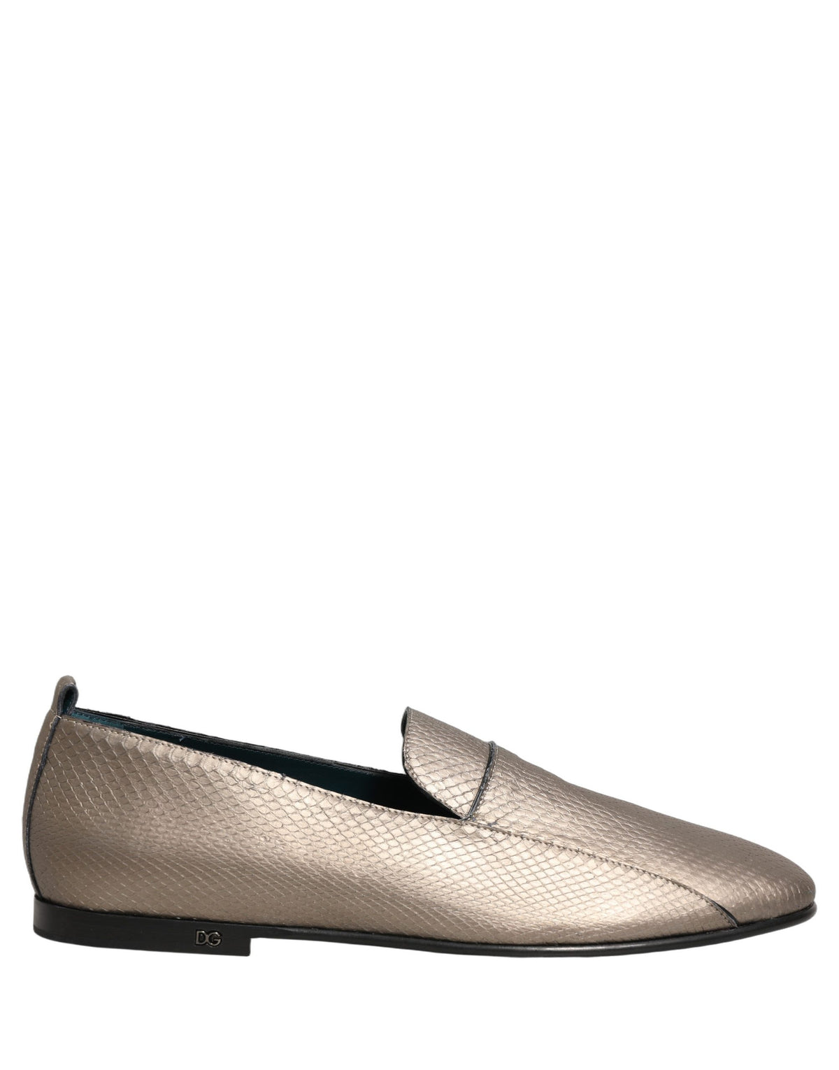 Dolce & Gabbana Silver Leather Slip On Loafers for Timeless Elegance