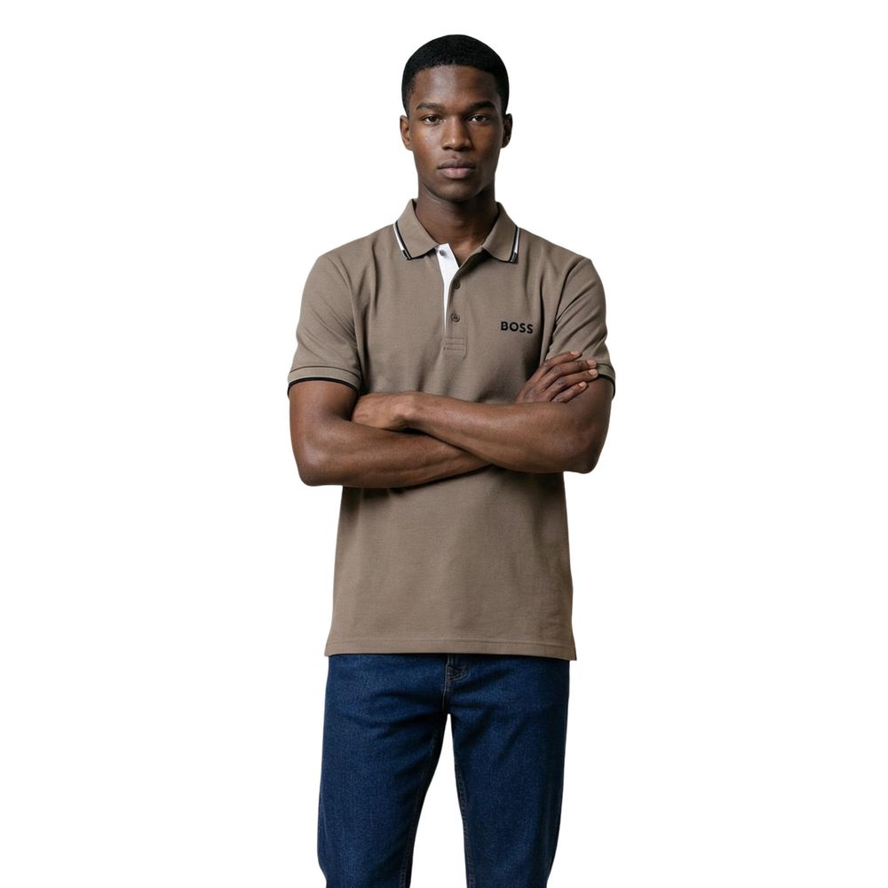 Indulge in the exquisite elegance of the Hugo Boss Beige Cotton Polo Shirt, where premium craftsmanship meets refined style, perfect for the discerning individual.