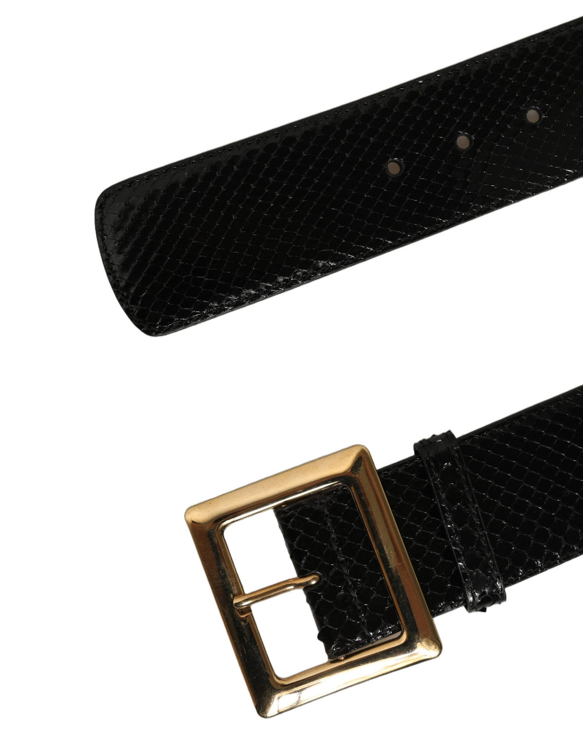 Dolce & Gabbana Black Exotic Leather Gold Metal Buckle Belt
