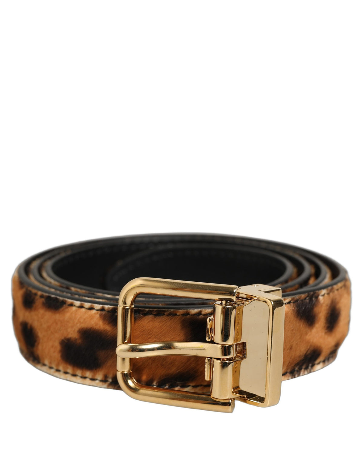 Dolce & Gabbana Brown Leopard Calf Hair Gold Tone Buckle Belt