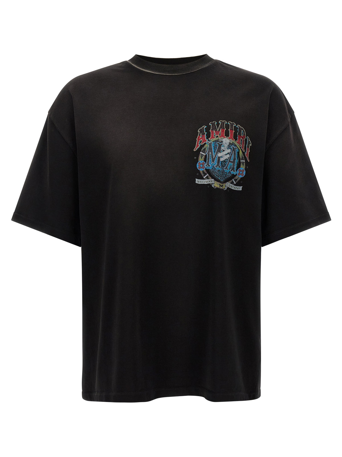 Discover the Amiri Black Cotton T-Shirt, a luxurious blend of comfort and style, featuring exquisite crystal embellishments and a vintage finish that redefines streetwear elegance.