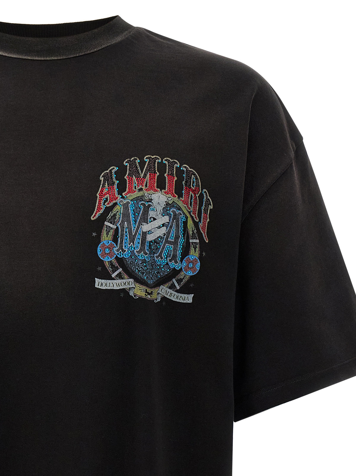 Elevate your style with the Amiri Black Cotton T-Shirt, a luxurious blend of vintage charm and modern elegance, adorned with iconic crystal embellishments.