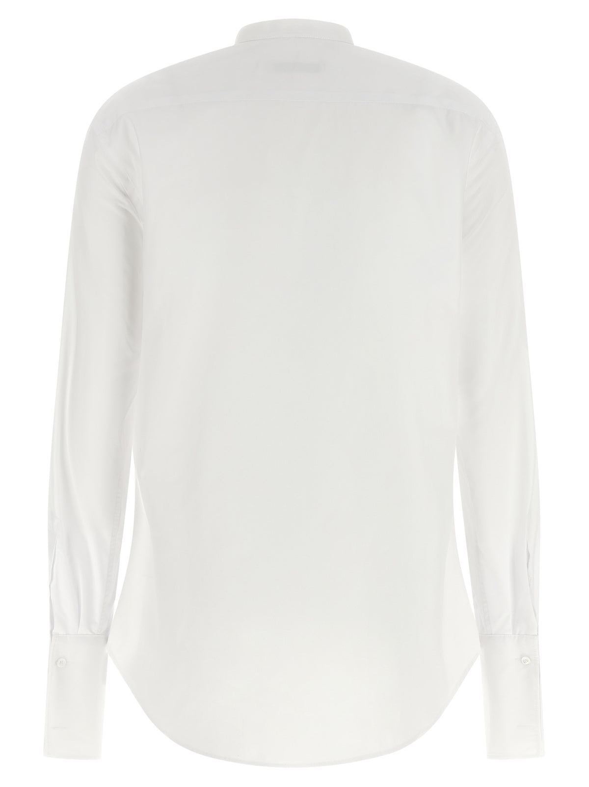 Discover the Fendi White Cotton Blouse, a masterpiece of refined elegance with a slim fit, Korean collar, and exquisite mother-of-pearl buttons, embodying timeless luxury.