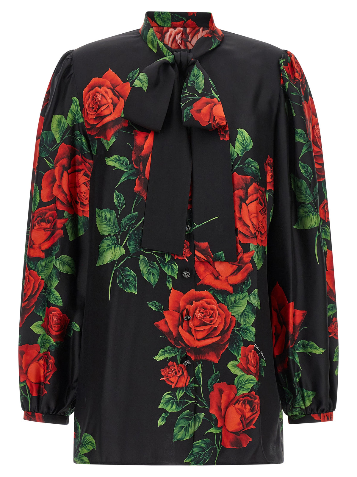 Indulge in the exquisite allure of the Dolce & Gabbana Black Silk Blouse, where fluid silk meets romantic design, embodying timeless elegance and sophisticated craftsmanship.