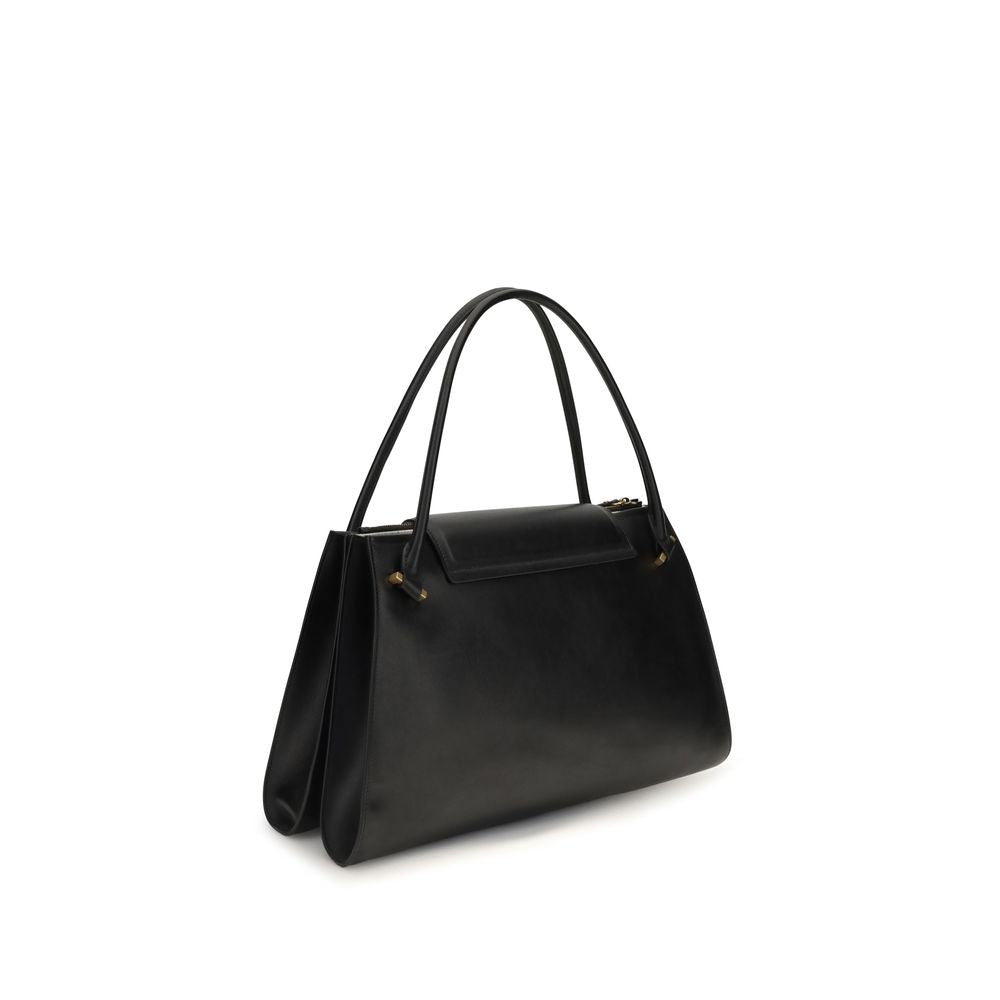 Indulge in the exquisite Versace Black Calf Leather Bos Taurus Shoulder Bag, a masterpiece of fine-grained calfskin and iconic design, perfect for the discerning connoisseur.