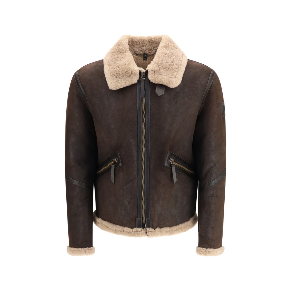 Experience the allure of the Belstaff Brown Lamb Leather Full-Length Jacket, a masterful blend of premium shearling and waxed calf leather, redefining luxury with every detail.