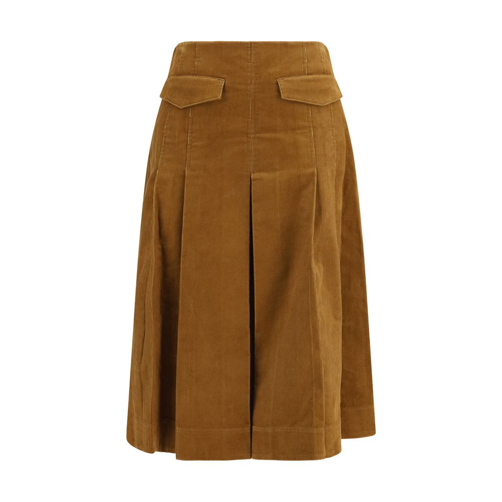 Elevate your wardrobe with the Tory Burch Brown Cotton Long Skirt, a masterpiece of refined proportions and luxurious cotton corduroy, perfect for sophisticated styling.