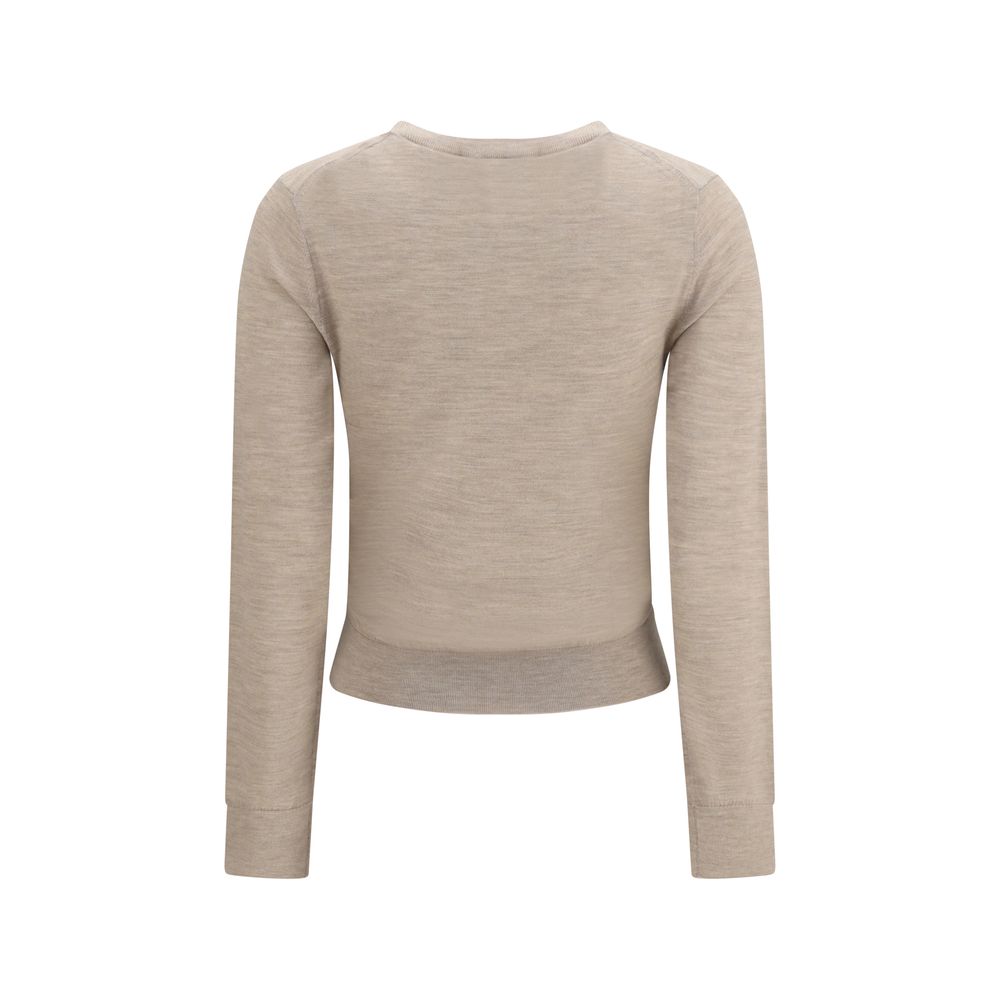 Elevate your wardrobe with the Tory Burch Beige Wool Oves Aries Sweatshirt, a masterpiece of refined craftsmanship and luxurious comfort, perfect for the discerning individual.