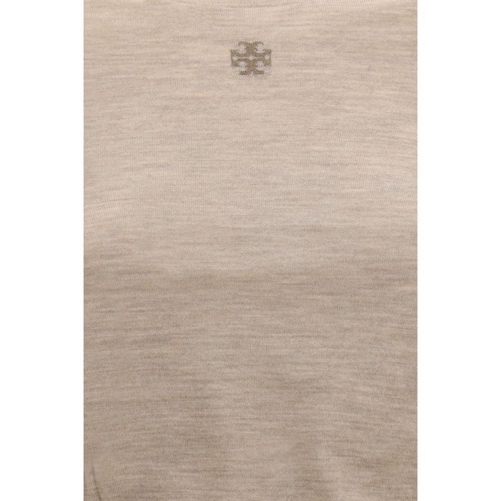 Indulge in the elegance of the Tory Burch Beige Wool Oves Aries Sweatshirt, a masterpiece of refined craftsmanship and luxurious comfort, perfect for the discerning wardrobe.