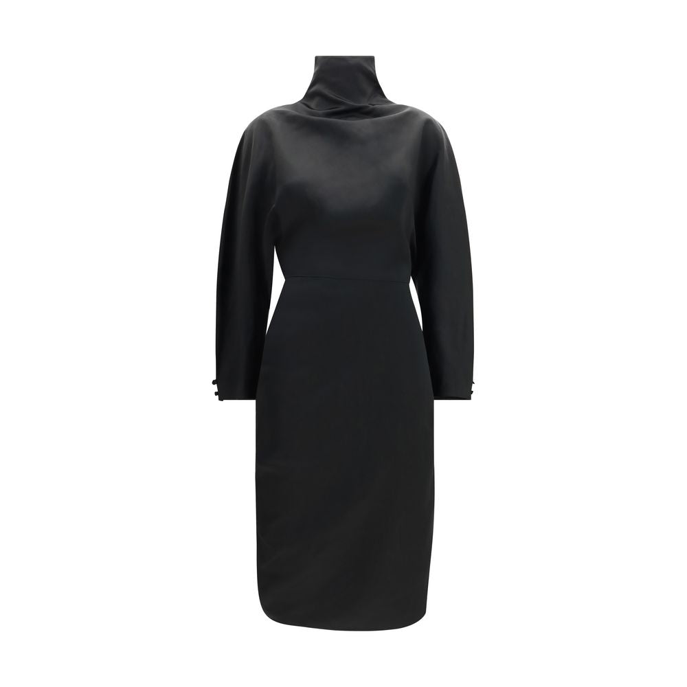 Indulge in the Khaite Black Acetate Cocktail Dress, a sublime blend of elegance and modernity, crafted from luxurious satin for a captivating silhouette.