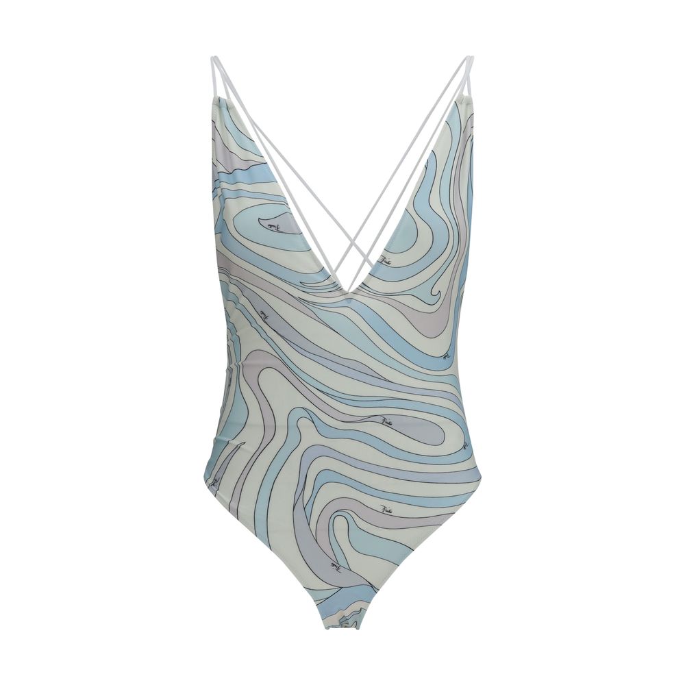 Indulge in the Emilio Pucci Blue Polyamide One-Piece Swimsuit, a masterpiece of design and comfort, crafted from luxurious lycra for an exquisite silhouette.