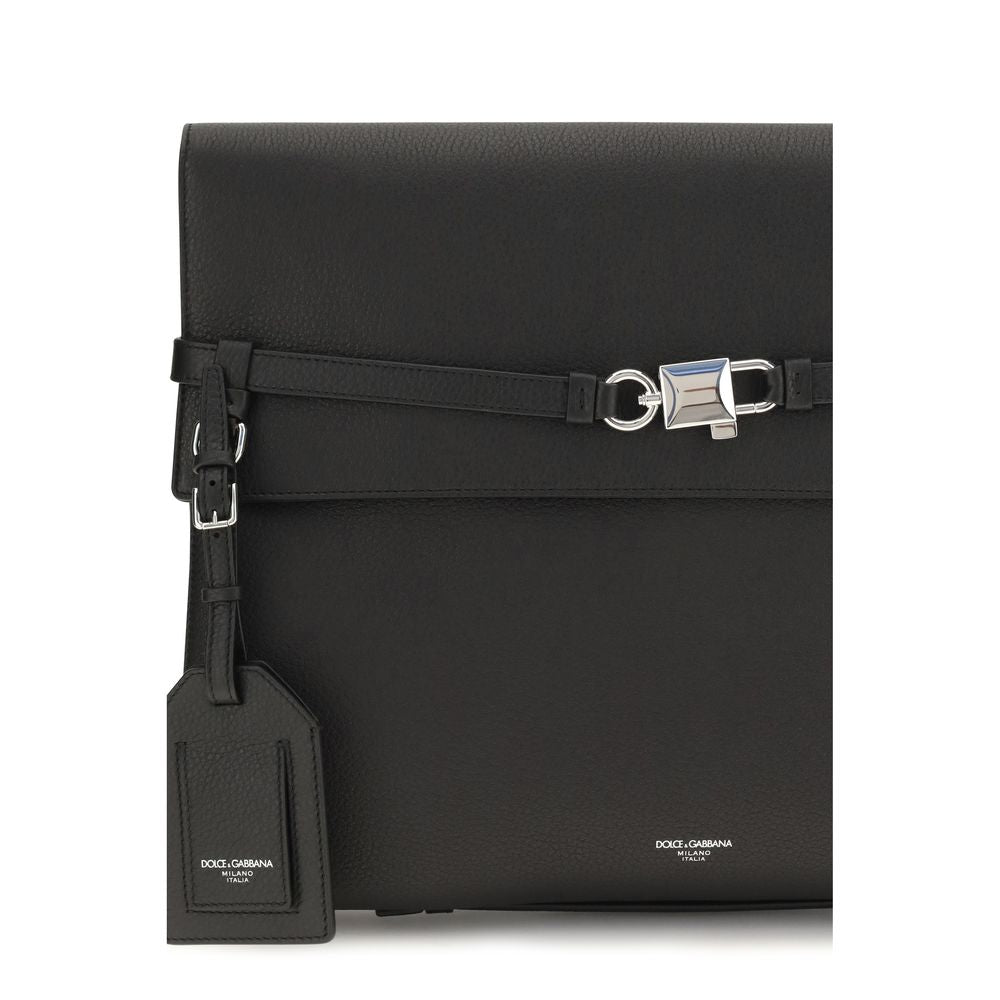 Indulge in the exquisite Dolce & Gabbana Black Calf Leather Bos Taurus Shoulder Bag, a testament to refined craftsmanship and timeless elegance, perfect for the discerning individual.