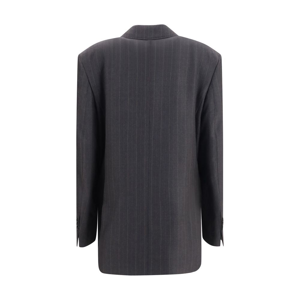 Elevate your wardrobe with the Ami Paris Gray Wool Oves Aries Blazer, a masterful blend of tailored elegance and luxurious wool, perfect for the discerning individual.