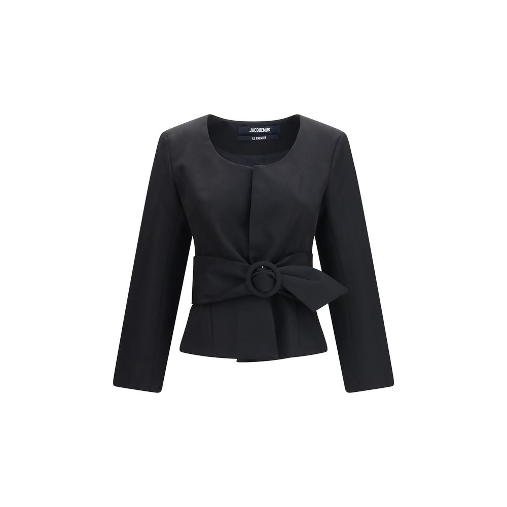 Discover the Jacquemus Black Wool Oves Aries Full-Length Jacket, a masterpiece of tailored elegance crafted from 100% fleece wool, embodying sophistication and timeless style.