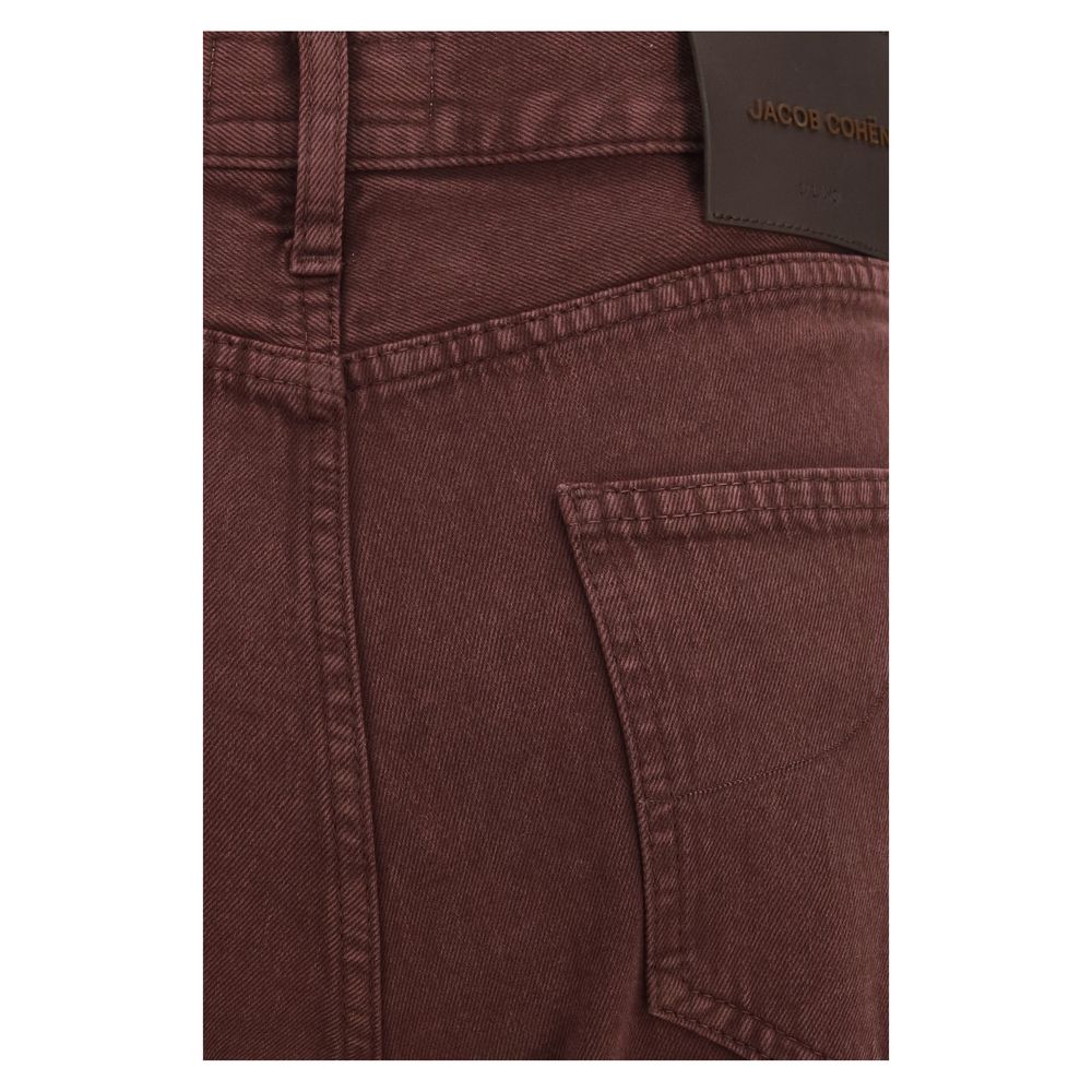 Indulge in the exquisite craftsmanship of Jacob Cohen Bordeaux Cotton Straight-Leg Jeans, where comfort meets luxury in a timeless silhouette, perfect for the discerning wardrobe.