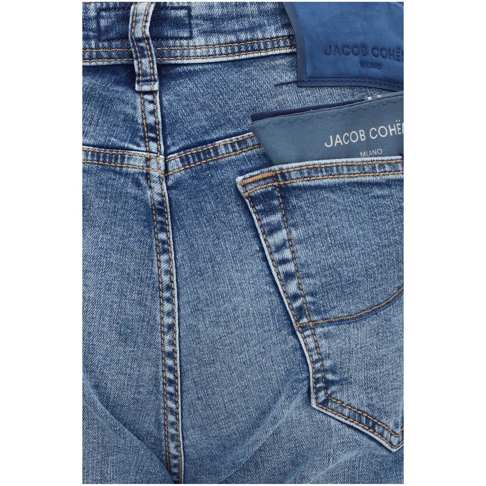 Experience the exquisite craftsmanship of Jacob Cohen's Blue Cotton Slim Fit Jeans, where luxurious stretch denim meets a refined silhouette for effortless elegance.