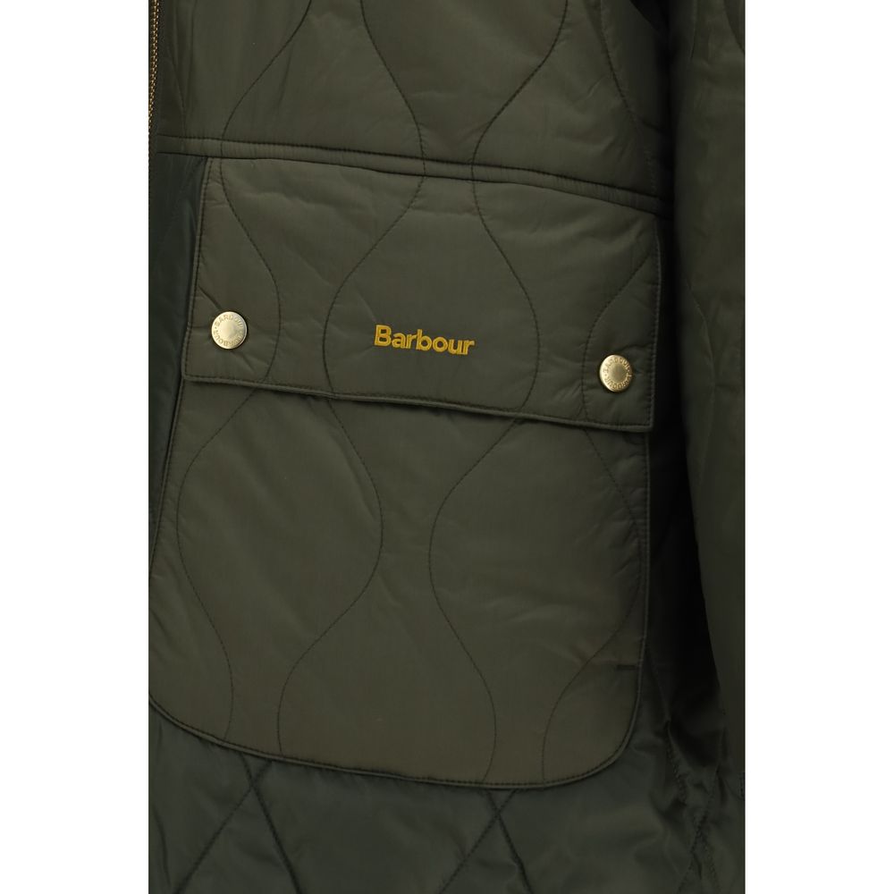 Discover the Barbour Bicolor Polyester Full-Length Jacket, a masterpiece of lightweight warmth and exquisite design, perfect for those who embrace elegance and sophistication.
