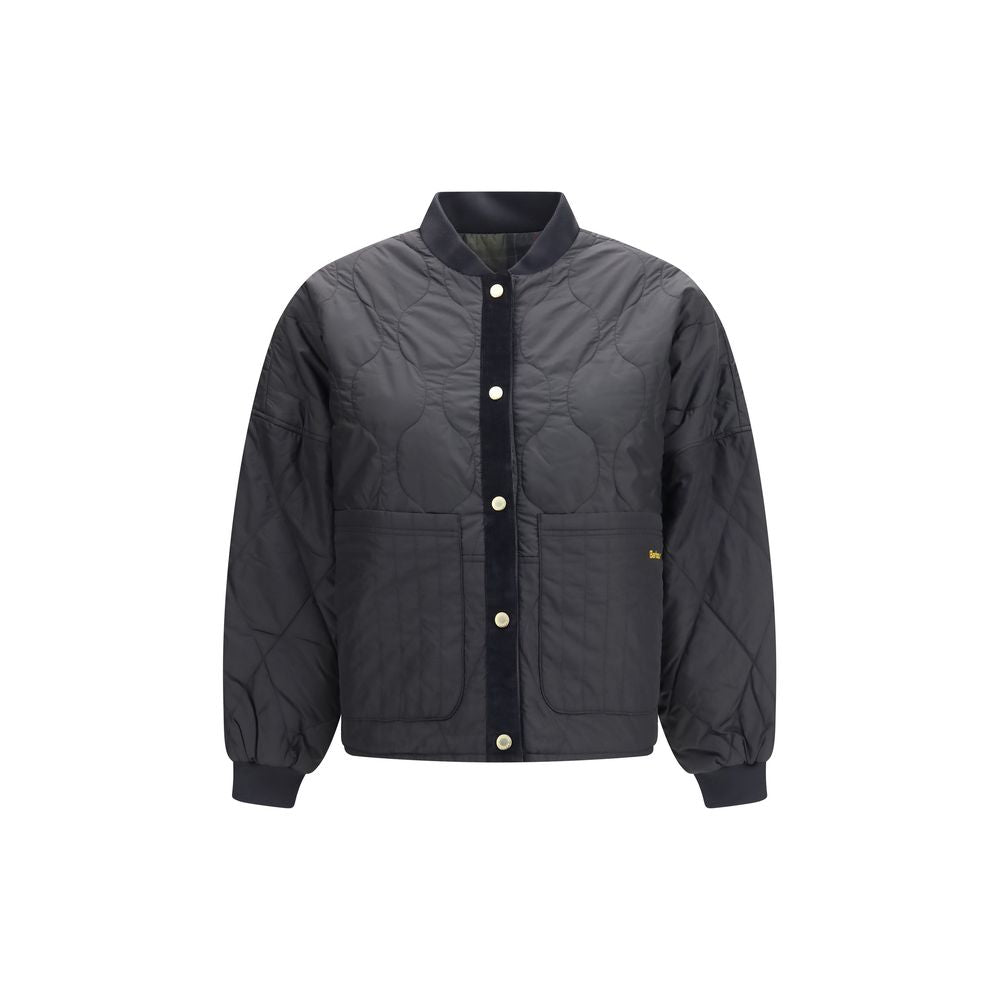 Experience the exquisite allure of the Barbour Black Polyester Bomber, a reversible quilted masterpiece that embodies sophistication and timeless elegance for discerning individuals.
