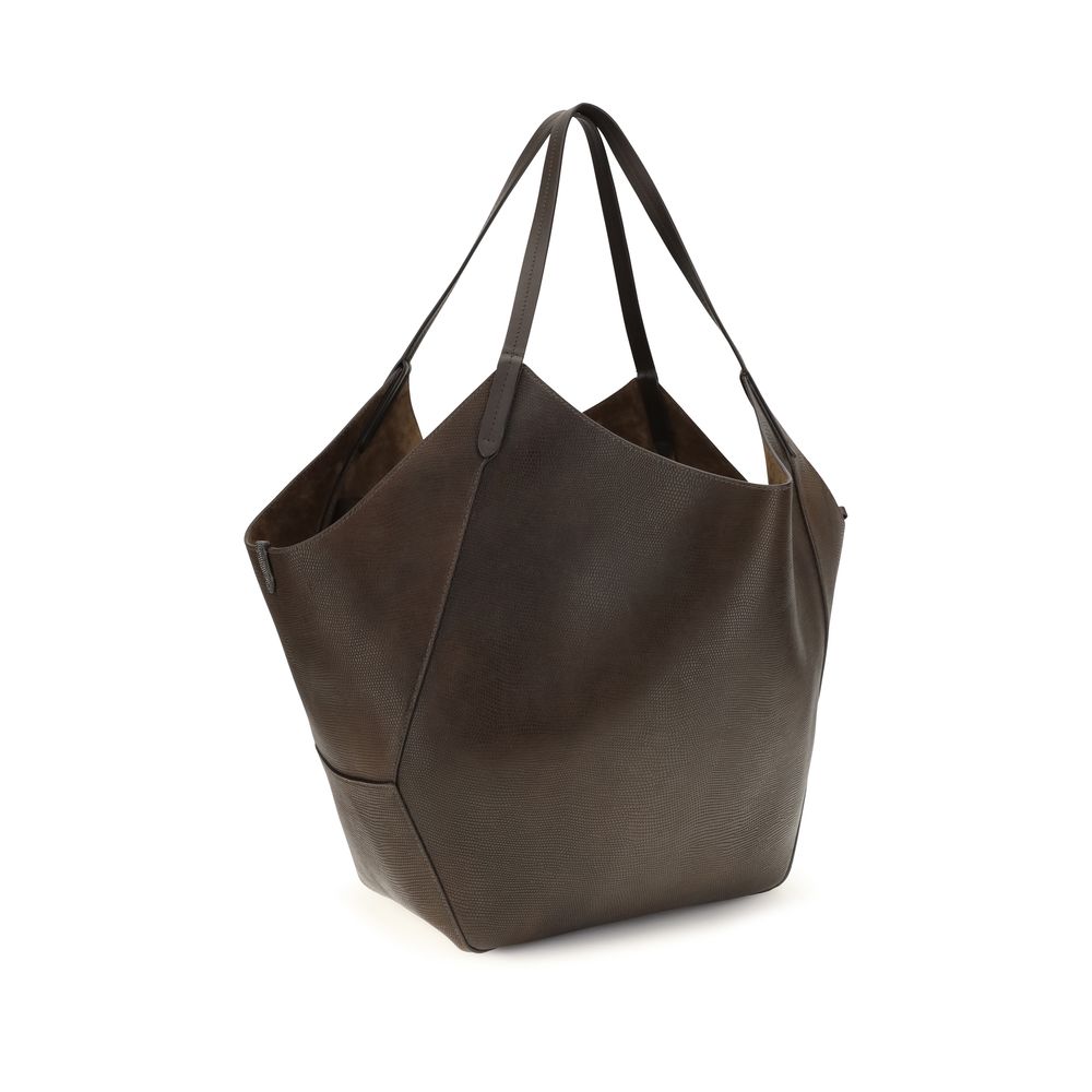 Indulge in the elegance of the Brunello Cucinelli Brown Calf Leather Bos Taurus Handbag, a testament to Italian craftsmanship that elevates your style with refined luxury.
