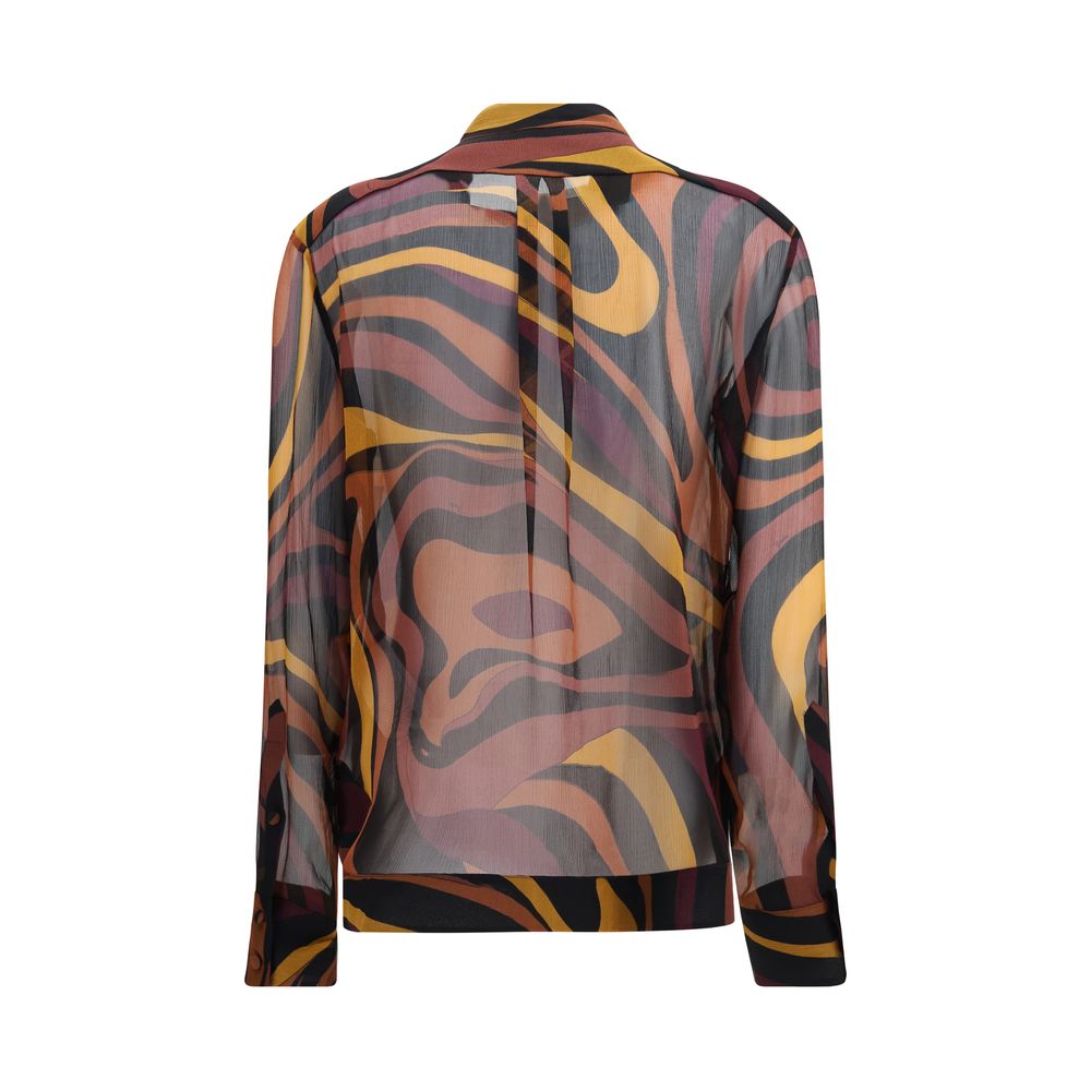 Indulge in the Emilio Pucci Multicolor Silk Pattern Shirt, a masterpiece of silk creponne that embodies fluid elegance and refined artistry for the discerning individual.