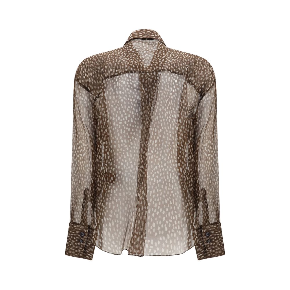 Elevate your wardrobe with the Brunello Cucinelli Brown Silk Pattern Shirt, a masterpiece of silk organza, embodying refined elegance and dynamic artistry for the discerning individual.