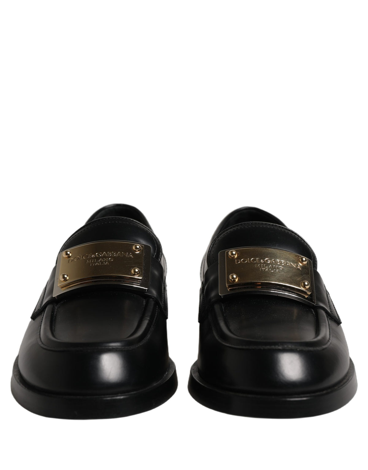 Dolce & Gabbana Black Leather Logo Plaque Loafers Shoes