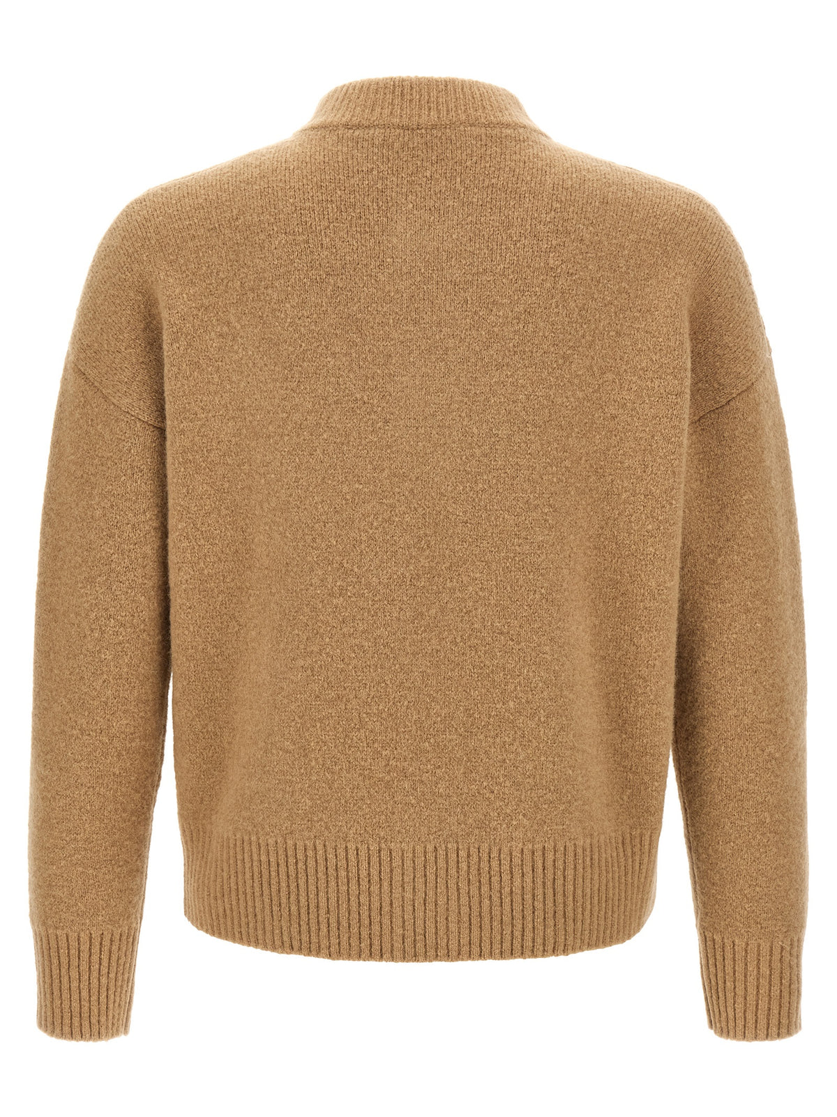 Elevate your wardrobe with the Ami Paris Beige Alpaca Leather Cardigan, a luxurious blend of alpaca and wool, embodying sophistication and timeless elegance.