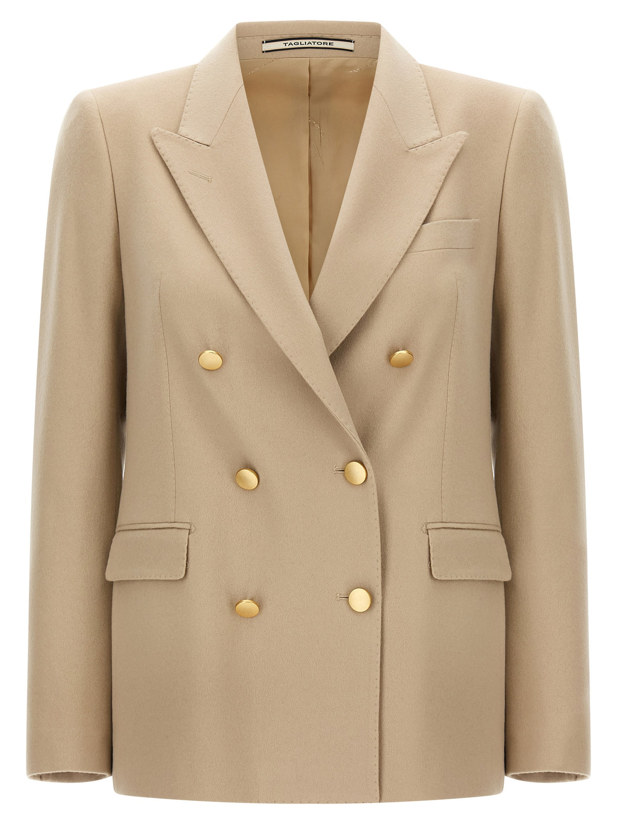 Experience the exquisite allure of the Tagliatore Beige Cashmere Blazer, a timeless masterpiece crafted in Italy, embodying luxury and refined elegance for the discerning individual.