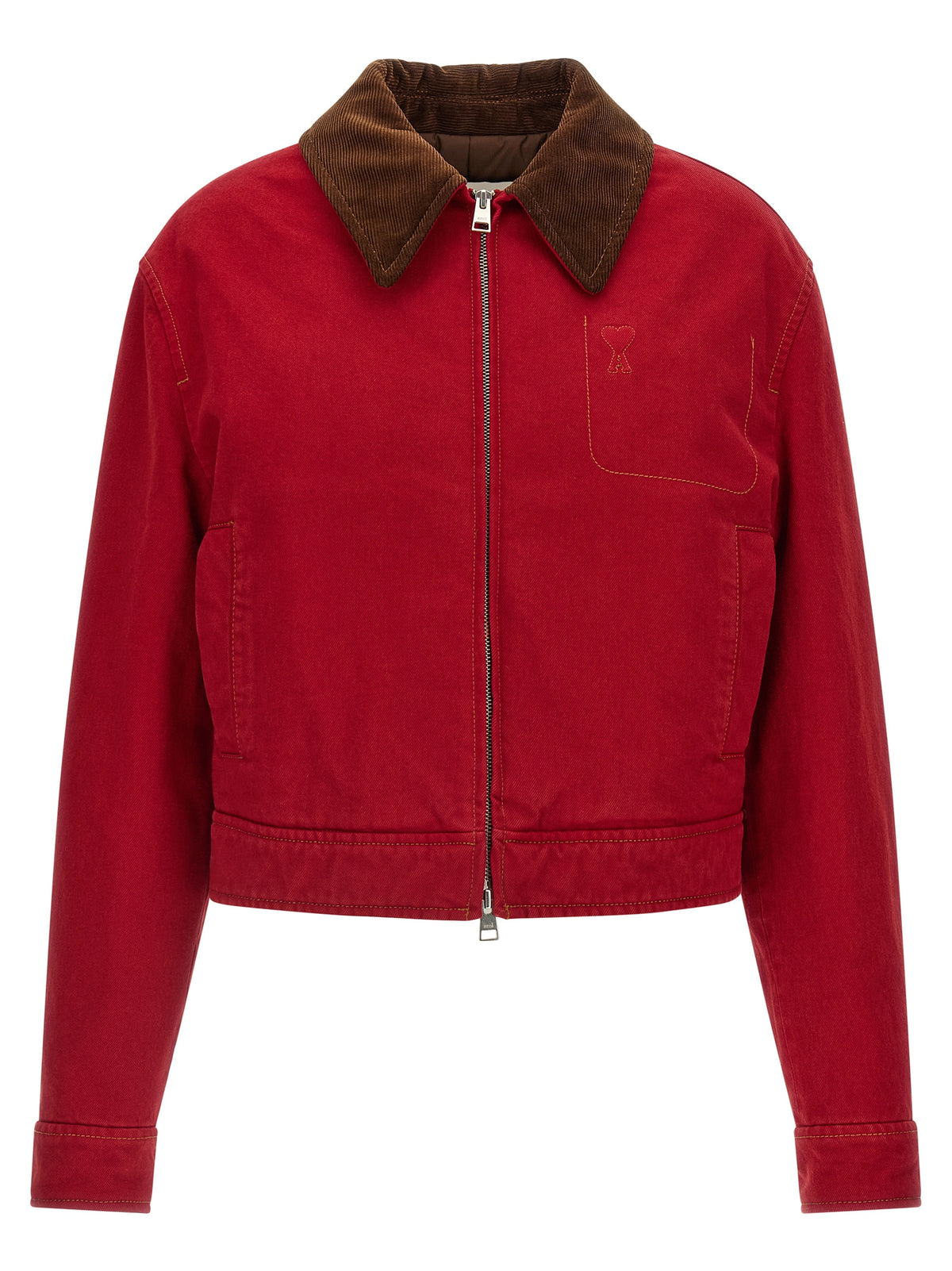 Elevate your style with the Ami Paris Red Cotton Biker Jacket, a fusion of exquisite craftsmanship and bold design, perfect for the discerning fashion connoisseur.